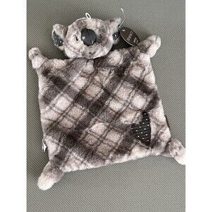 Demdaco Plush Koala Bear Rattle Baby Blanket Toy Knots Knotted Plaid Gray Fur